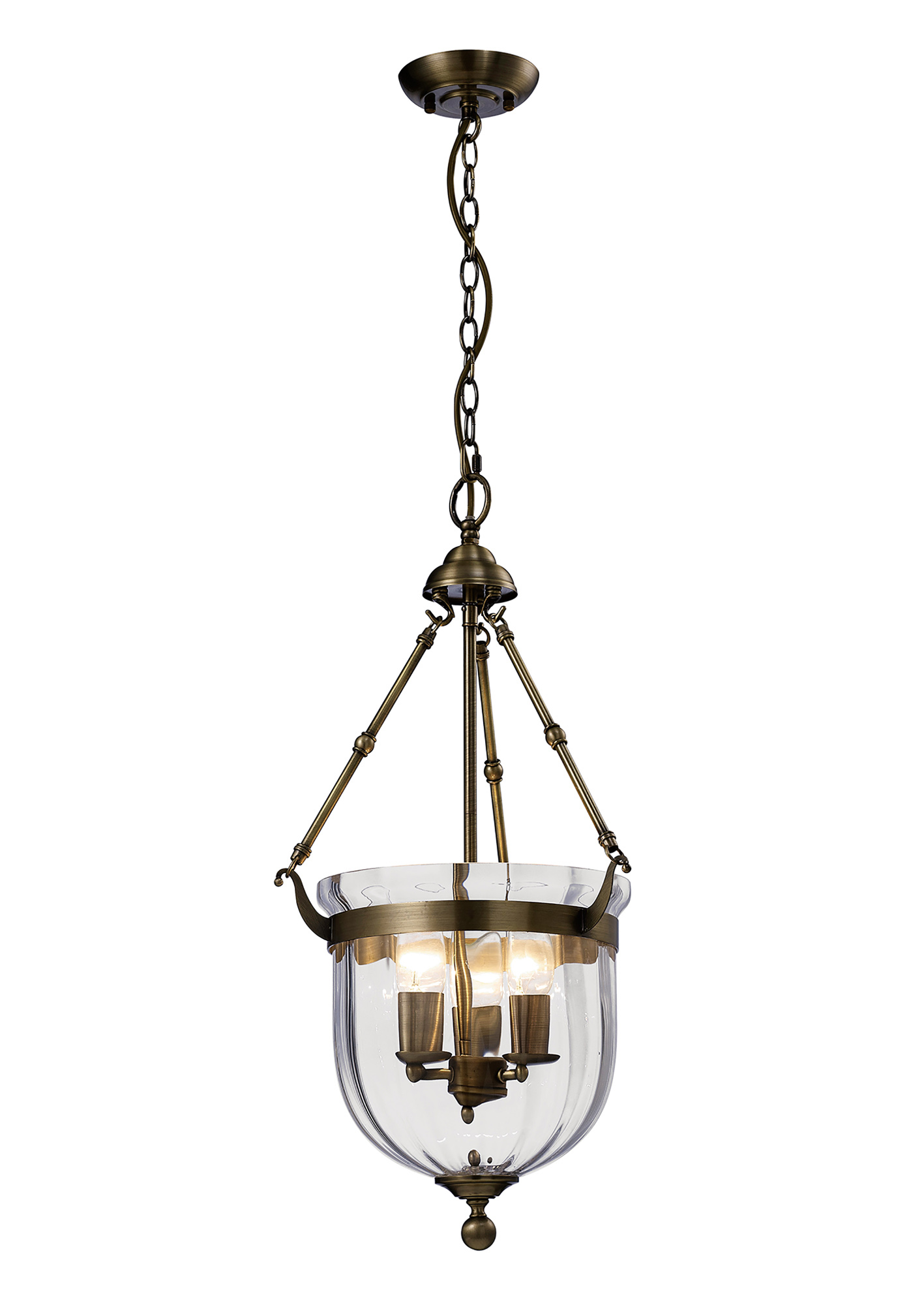 IL31076  Aubrey Glass Pendant 3 Light Antique Brass